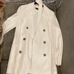 White linen belted blazer
